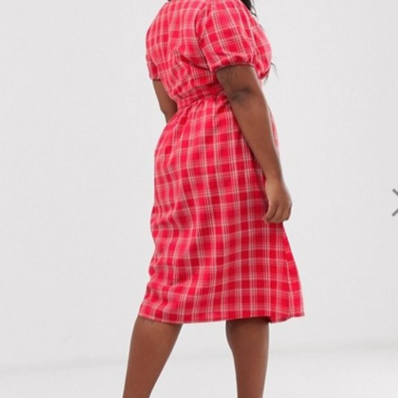 Influence Plus size 16 red plaid midi summer dress - Picture 5 of 7
